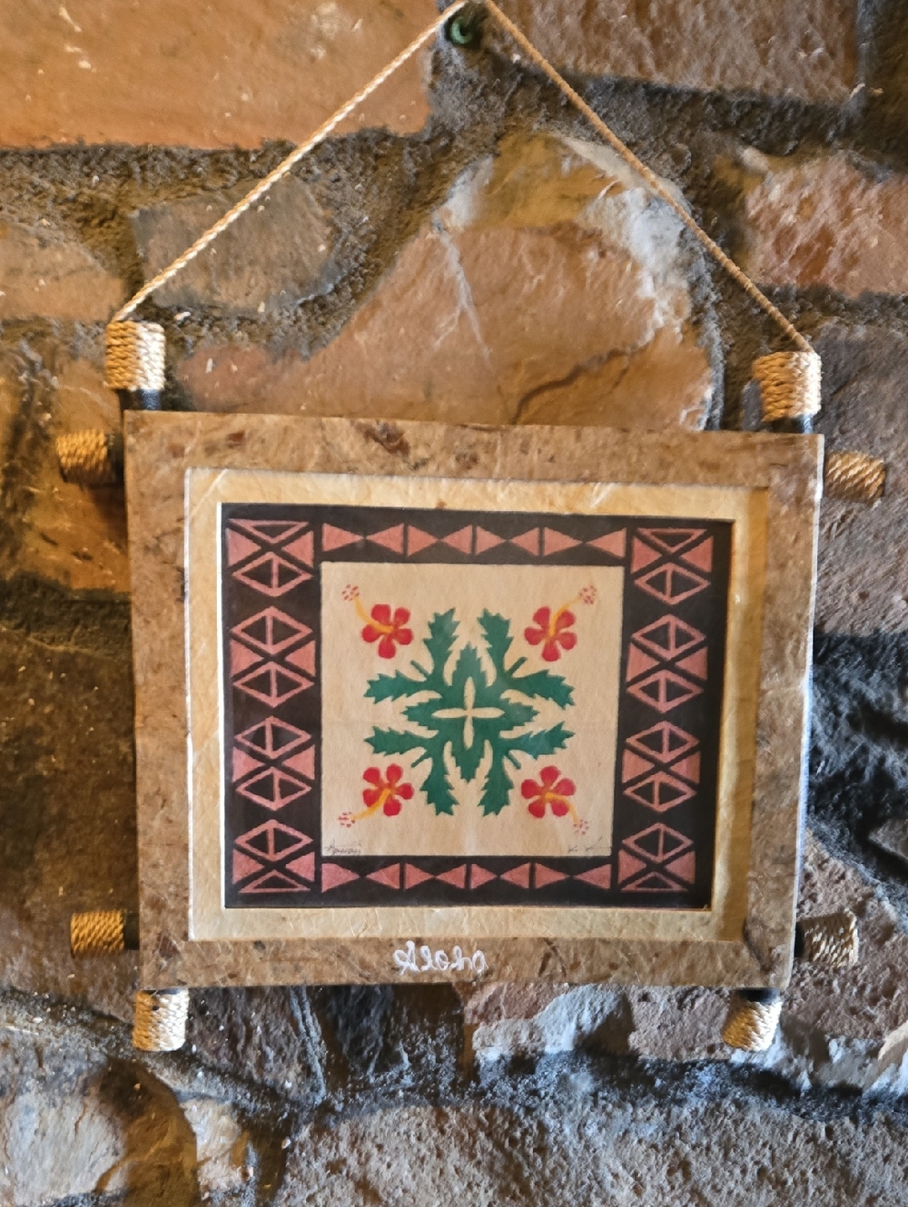 Hawaiian Tapa bark cloth, Tropical Hibiscus Painting, Artist signed